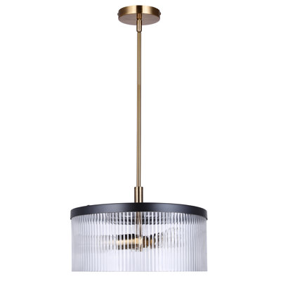 Lustre cylindrique à 3 lumières noir mat et or Bollitree