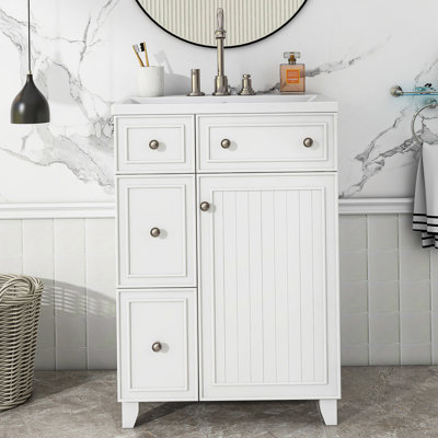 24-Inch Bathroom Vanity Cabinet With Resin Integrated Sink, 2 Drawers