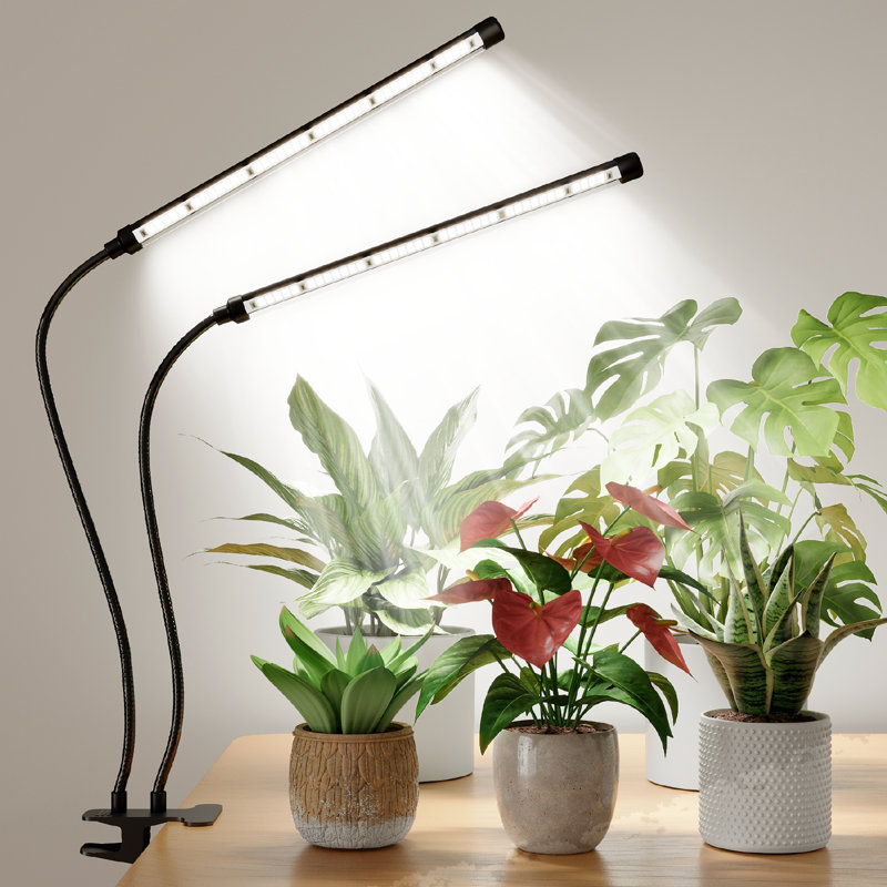 Lumière de croissance à DEL à pince double, 42 DEL à spectre complet, 3 modes d'éclairage, 10 niveaux de luminosité à intensité variable, minuterie automatique pour les plantes d'intérieur, les semis, les plantes grasses, les herbes et les fleurs