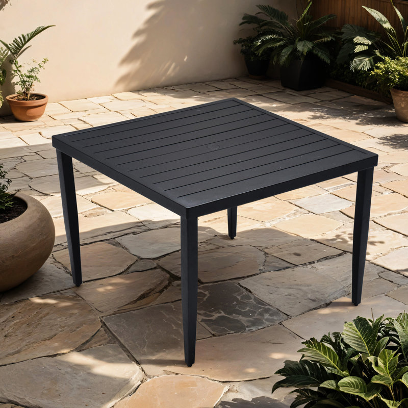 Outdoor Aluminum 40"X40" Dining Table - Ember Black, Rustproof, Modern Minimalist Style Black Patio Aluminum, Lightweight, Rust , Look