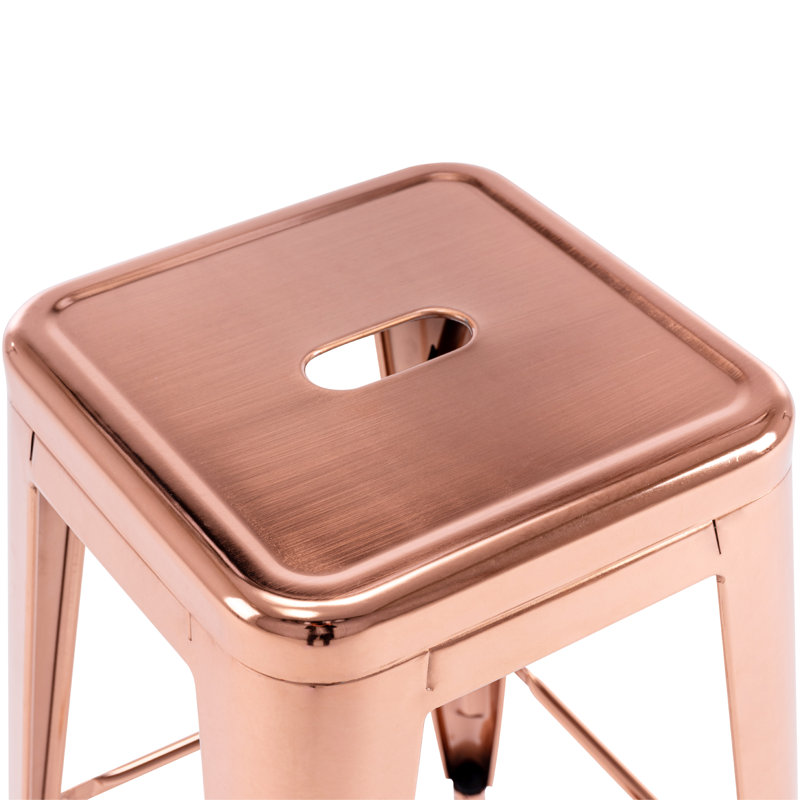 Almodovar 24" 24 Inch Metal Bar Stools, Backless Counter Height Barstools, Stackable Stools with Square, Rose Gold