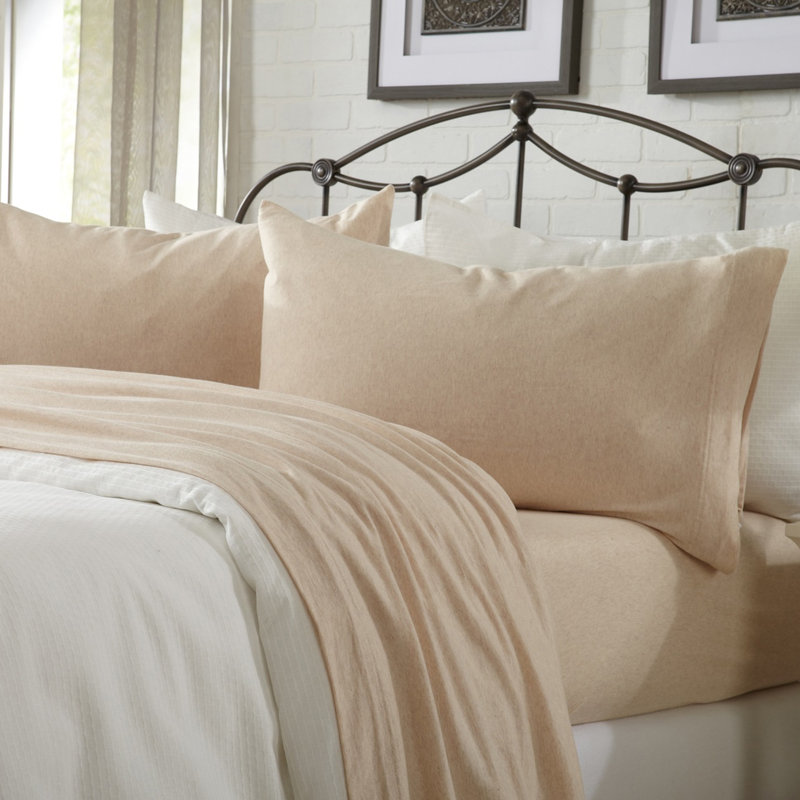 Ultra-Soft Cotton Heathered Melange Jersey Knit Sheet Set, Queen with 2 Pillowcases, Heathered Dusty Rose