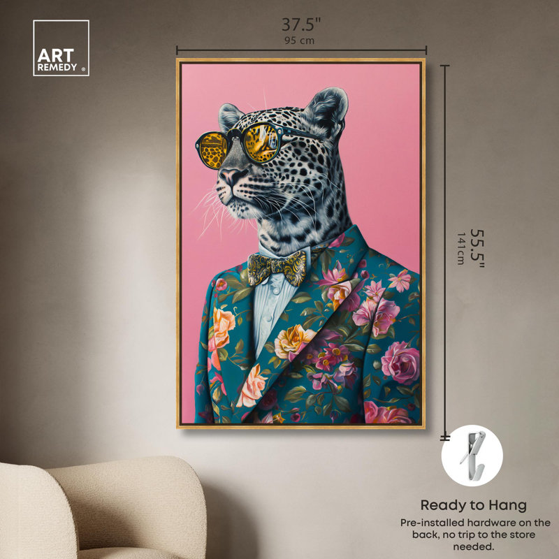 Art mural rose raffiné Roar II, H 31 po x l 21 po, Cadre doré