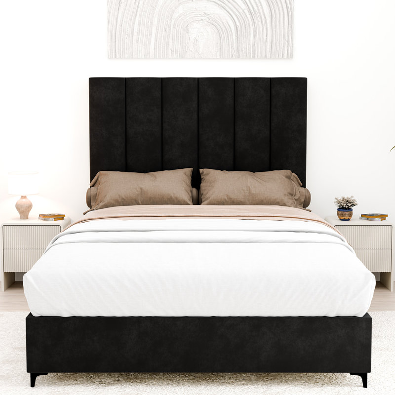 Lit plateforme tapissier Alisander, Simple, Noir, 3