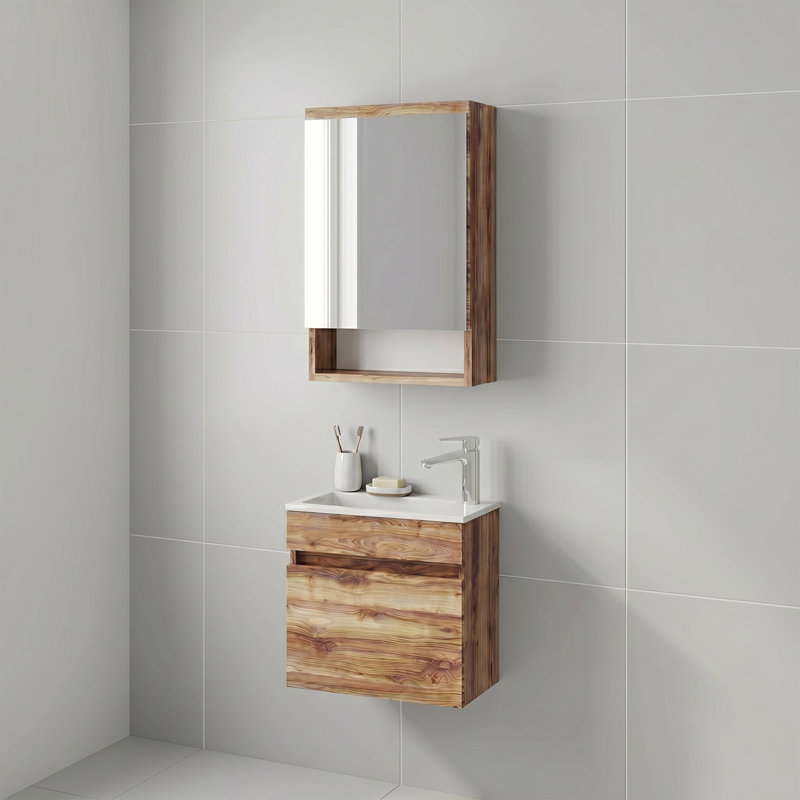 Ensemble de meuble-lavabo flottant simple avec armoire à pharmacie Alastair, Pine