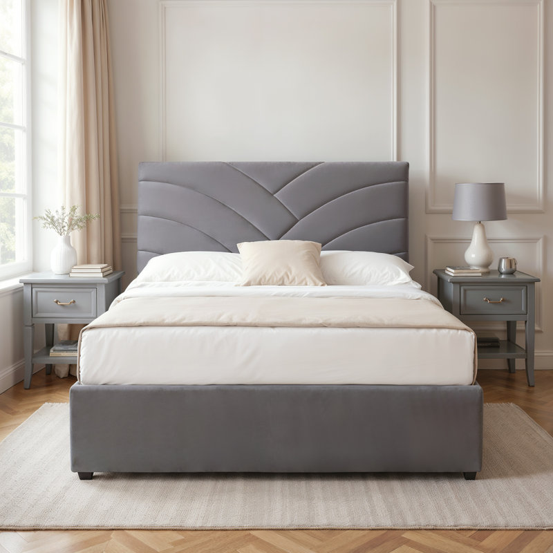 Bayson Upholstered Double (4'6) Bed, Grey, Pearl