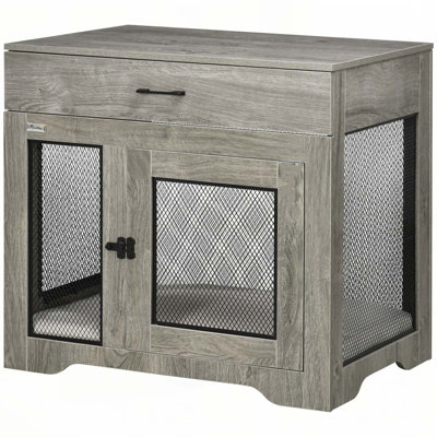Dog Crate End Table with Drawer,Small Dogs Indoor with 2 Doors