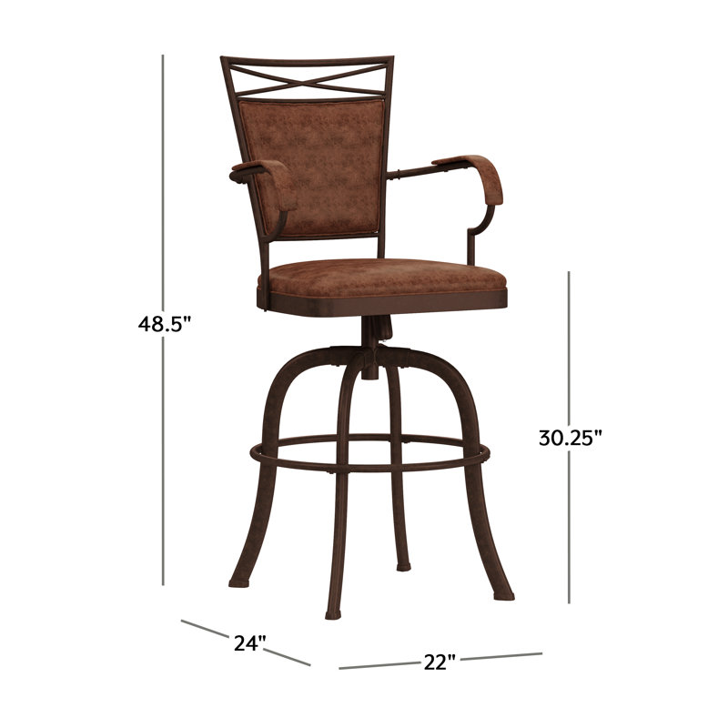 Tabouret pivotant Kazuho, Tabouret de bar d'une hauteur de siège de 30 po, Brun patiné