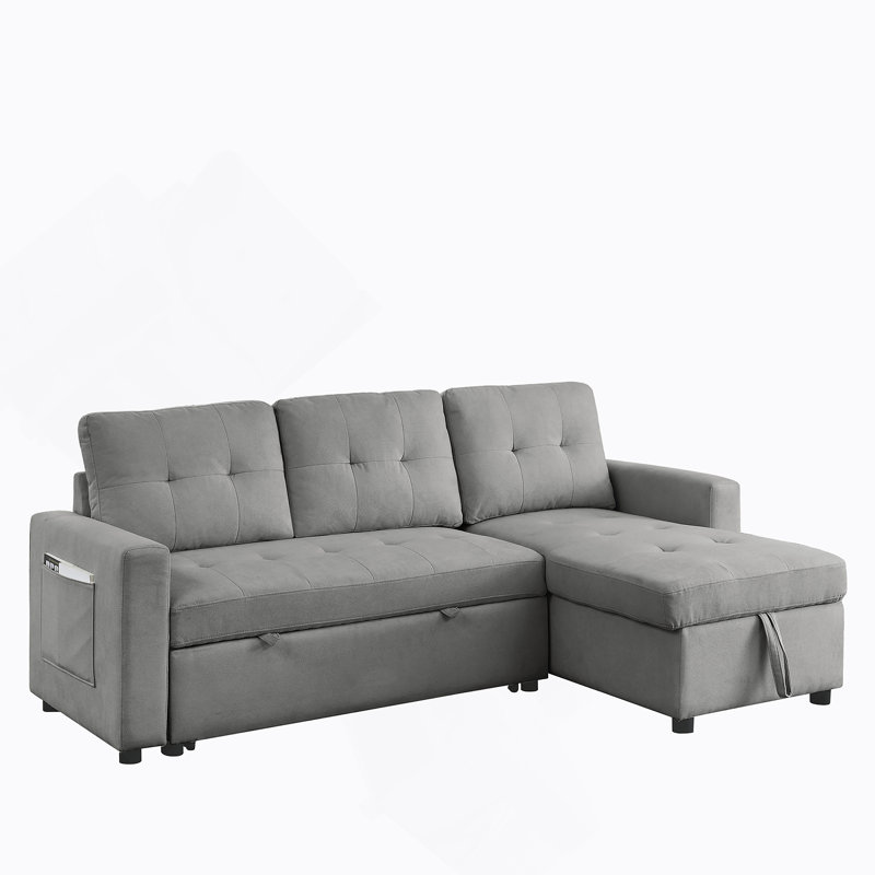 Sleeper Sofa Bed, Reversible Sectional Couch With Storage Chaise And Side Storage Bag