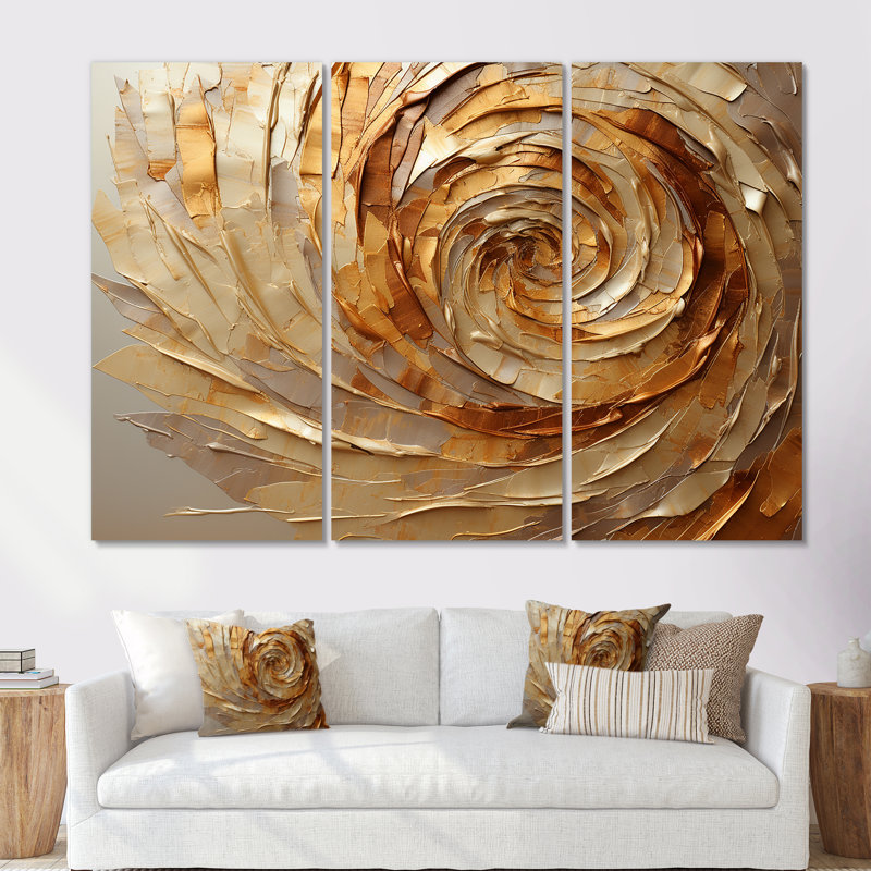 Brown Gilded Mocha Spiral - Abstract Spirals Canvas Wall Art Set, 28" H x 36" W x 1" D, Wrapped Canvas