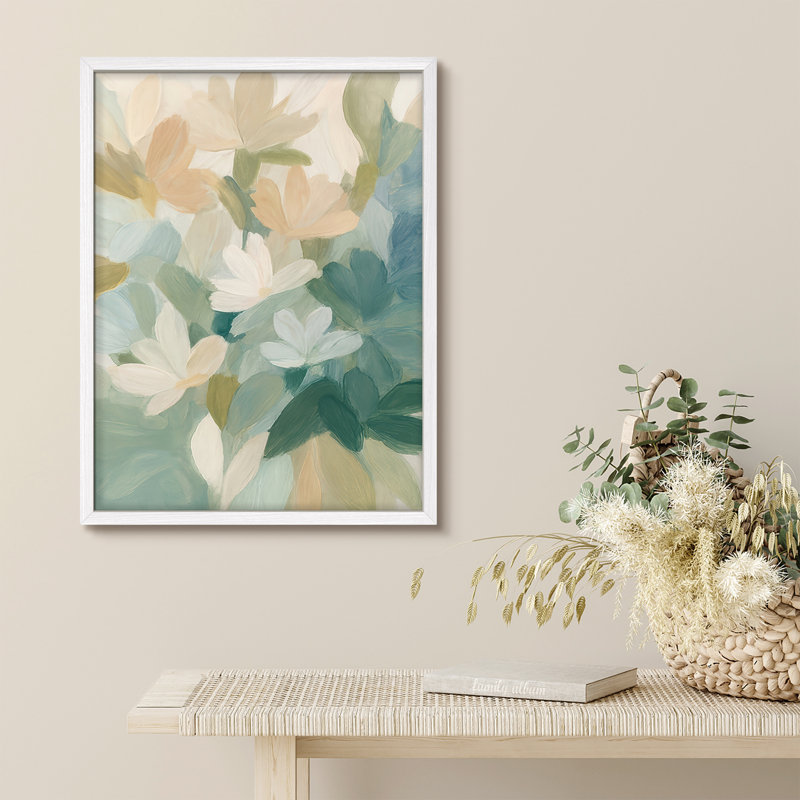 Reproduction d'art encadrée abstraite pour décoration intérieure moderne, H 14 po x l 11 po, Blanc