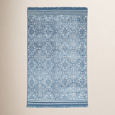 Spillane Navy Gray Hand-Knotted Geometric Rug