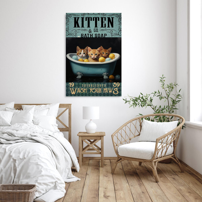 «Lasundra Kitten Bath Soap On Canvas», impression, H 36 po x l 24 po x P 1,25 po