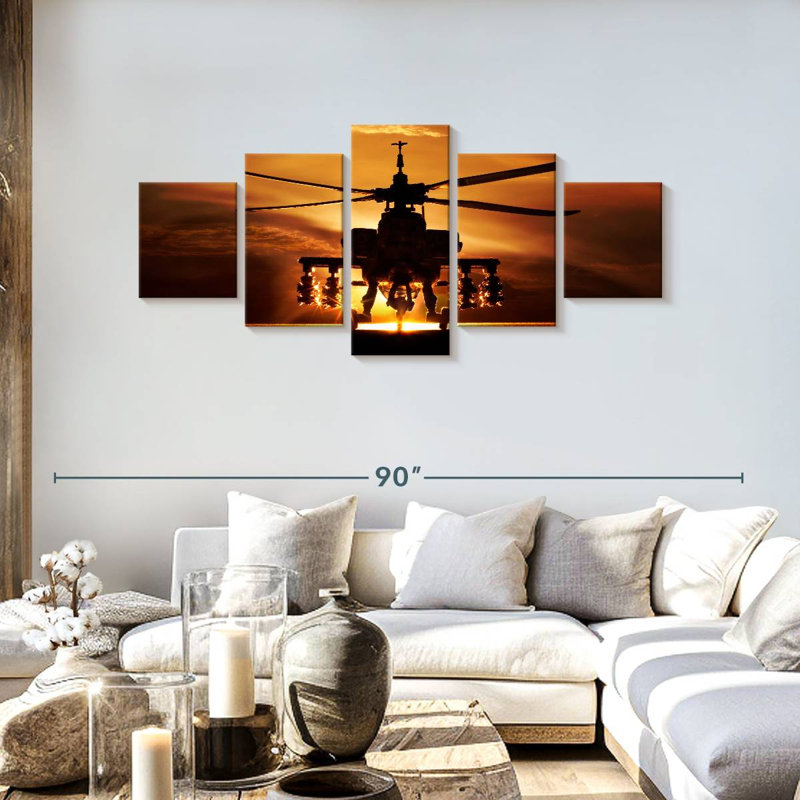 Silhouetted Apache Helicopter, 30" H x 68" W