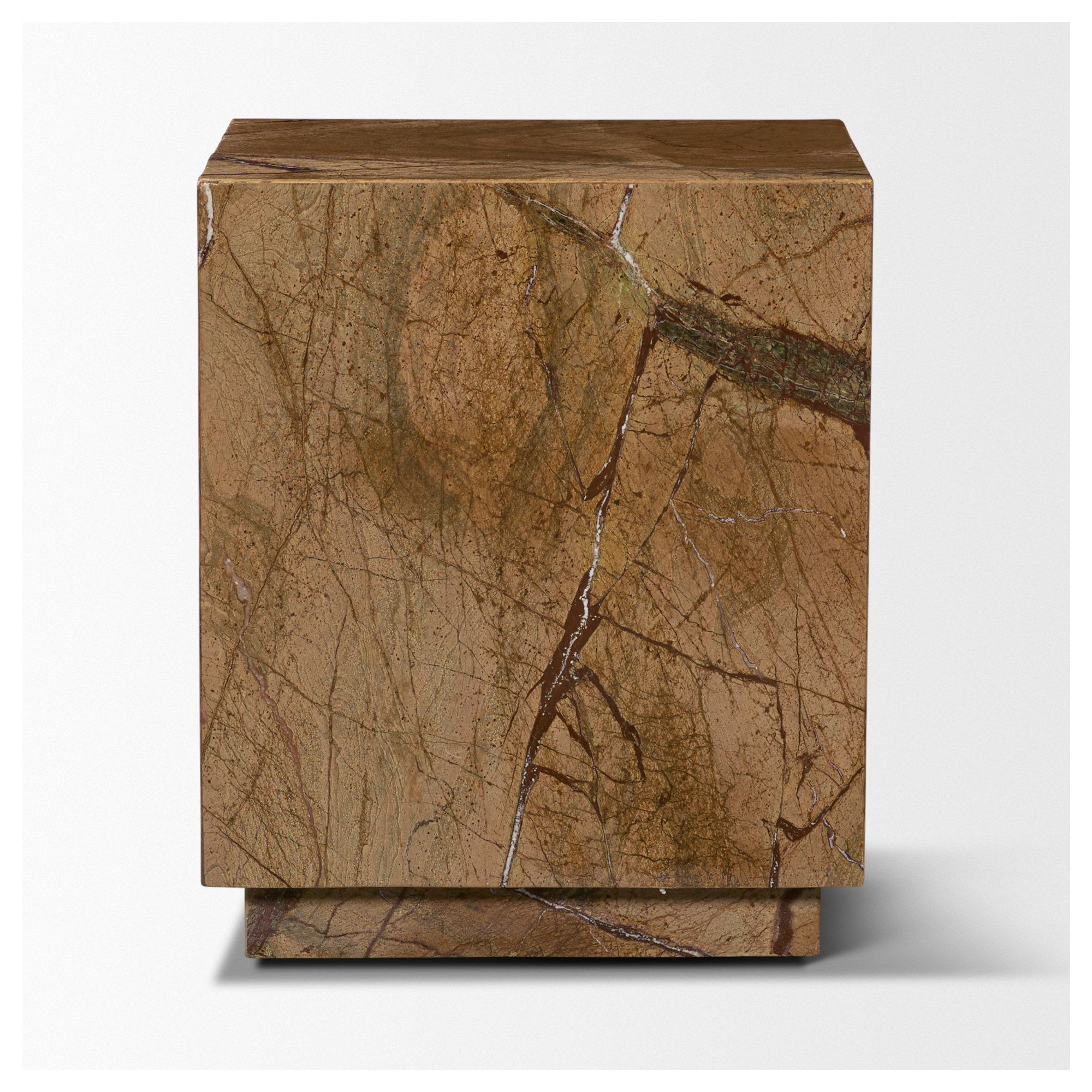 Matteo Solid Pink Marble Square Side Table, Brown