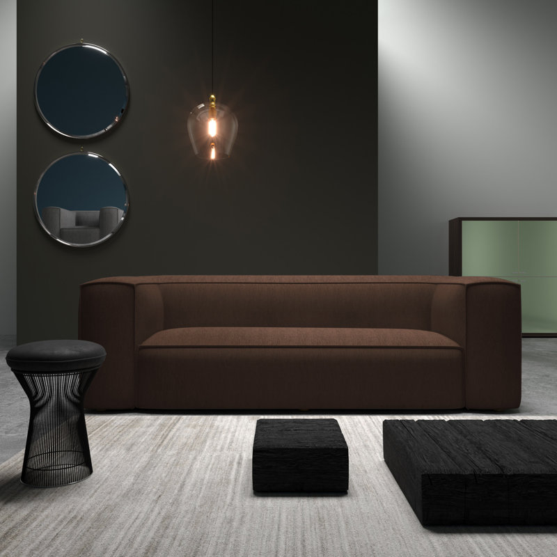 Varick Oversize Track-Arm Sofa with Flange, 30" H x 84" W x 47" D, Box Weave Linen Chocolate, Weathered