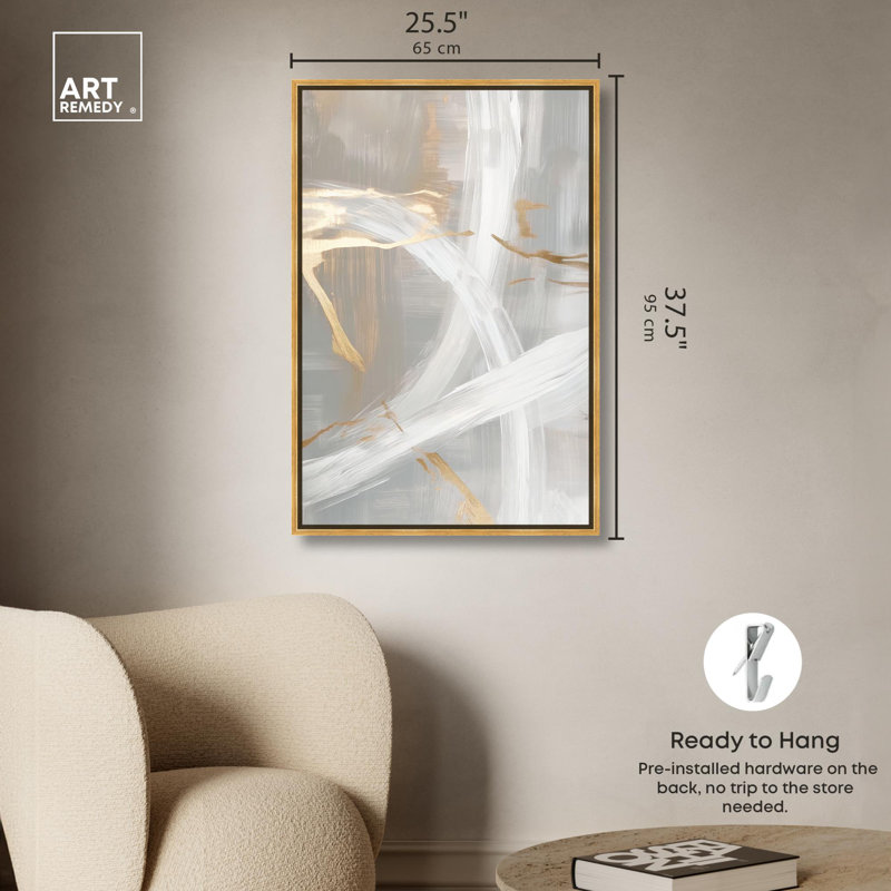«Silvered Spirals II Canvas Elegant Gold Abstract» par Art Remedy, Cadre doré, H 37 po x l 25 po