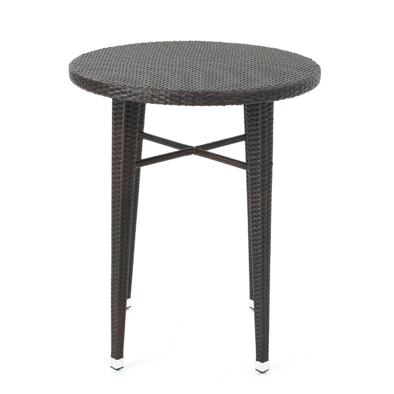 Table de bar d'extérieur, plateau rond de 34 po, rotin brun foncé tissé