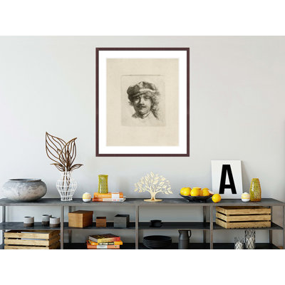 Self-Portrait Wearing a Soft Cap (The Three Mustaches) by Rembrandt van Rijn - Framed Giclee Print