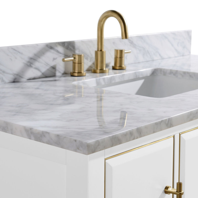 Mason 48" Single Bathroom Vanity with Carrara Marble Top, Carrara White, Black, Matte Gold