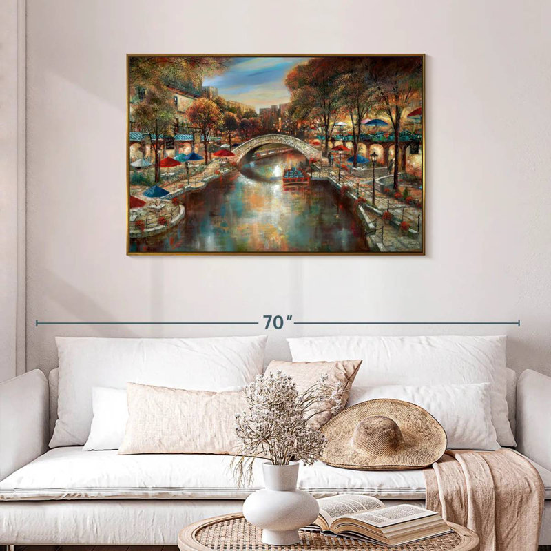 Soirée sur le canal, Cadre flottant doré, 43 po x 29 po