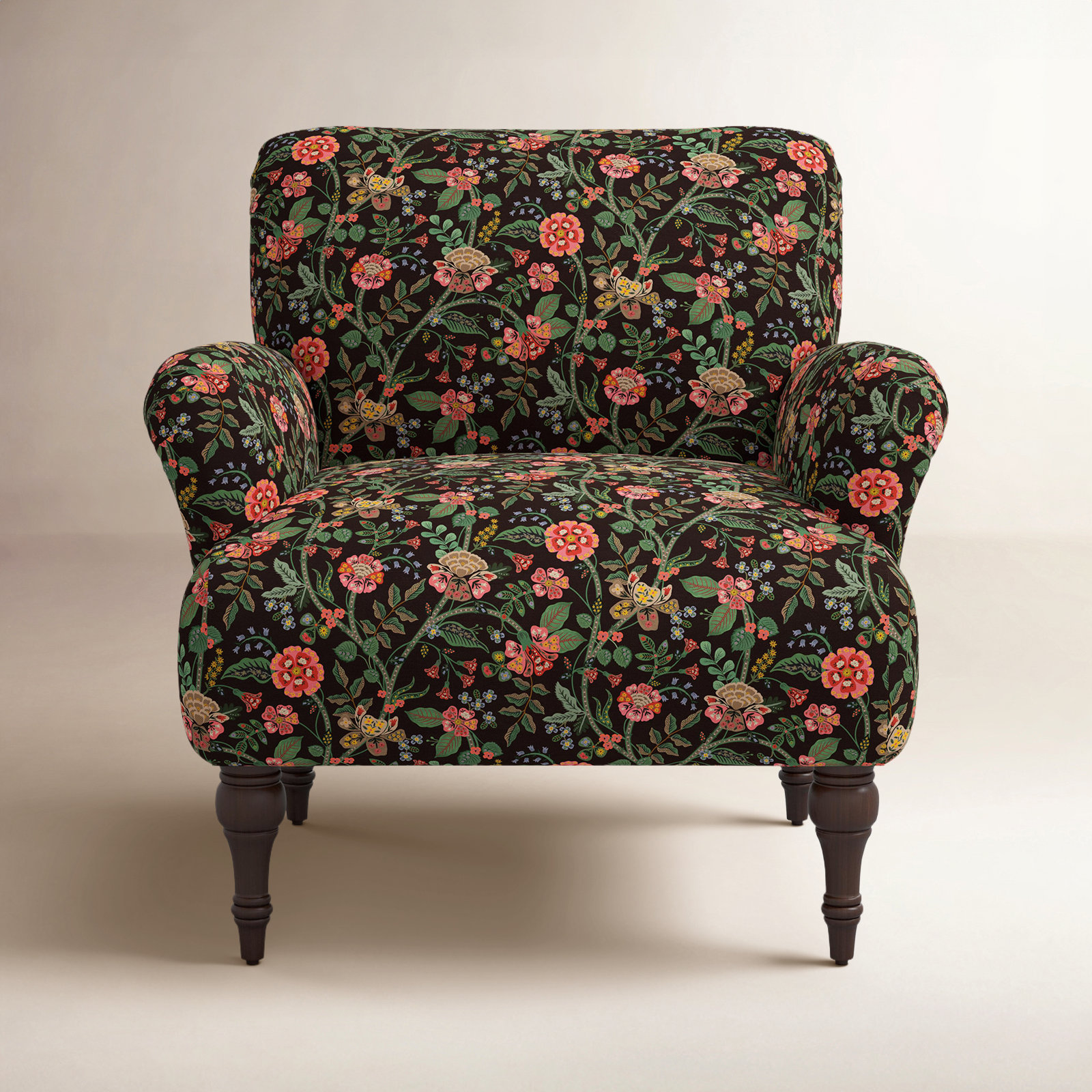 Rifle Paper Co. x Cloth & Company Bristol Armchair, Espresso, Gracie Cocoa