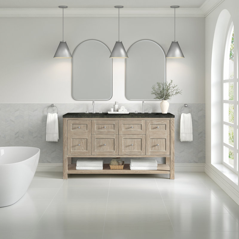 Breckenridge 60 in. Double Vanity, Whitewashed Oak, Phantome Eclos, Widespread