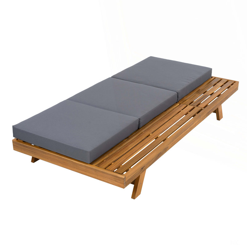Ensemble de chaises longues, espace disponible sur un côté, bois massif d'acacia avec coussin de salon