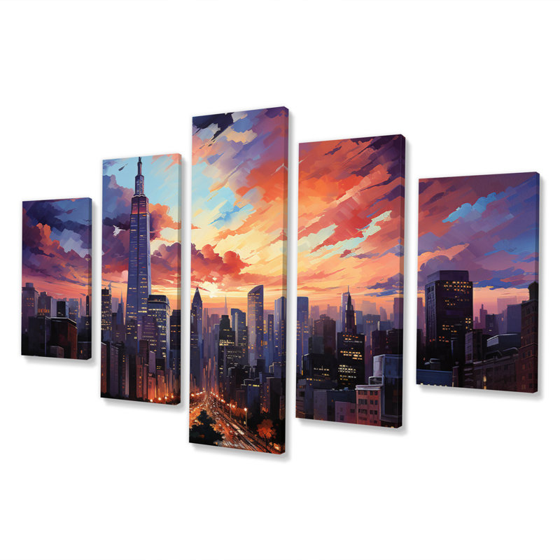  «Skyscrapers Glass Giants II - Architecture, art mural sur toile - 5 panneaux