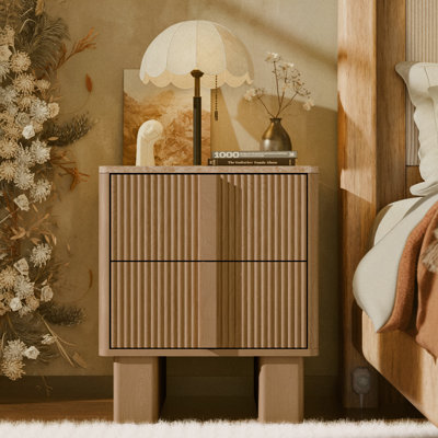 Ensemble de 2 tables de chevet à 2 tiroirs en bois, table d'appoint avec station de charge, table de chevet moderne pour la chambre à coucher, le salon, le lit