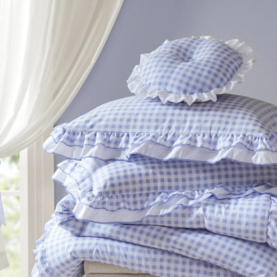 4 - Piece Comforter , Pattern, Double Ruffle Edge, Matching White Pillow, Brushed Microfiber , Soft Second Layer, Round Machine Washable