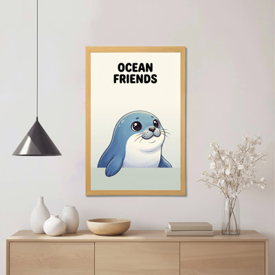 Ocean Friends Seal Cartoon Canvas Wrapped Wall Art Oil Painting Print Set Of 1