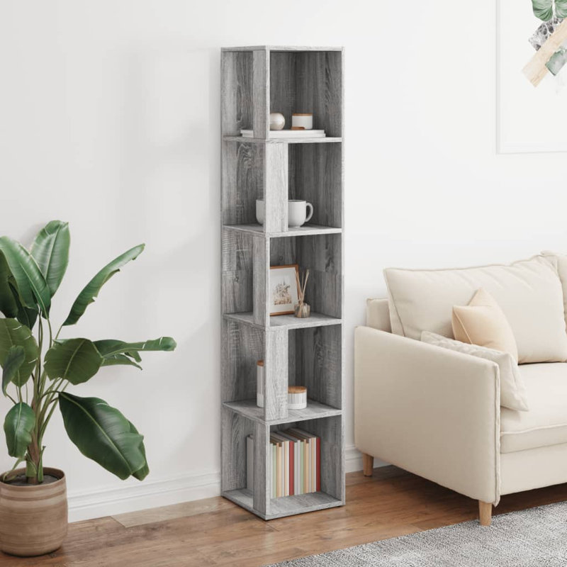 Kynesha 164.5cm H x 33cm W Corner Bookcase, Grey Sonoma