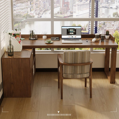 Solid wood desk and bookcase combination L-shaped corner desk with baffle