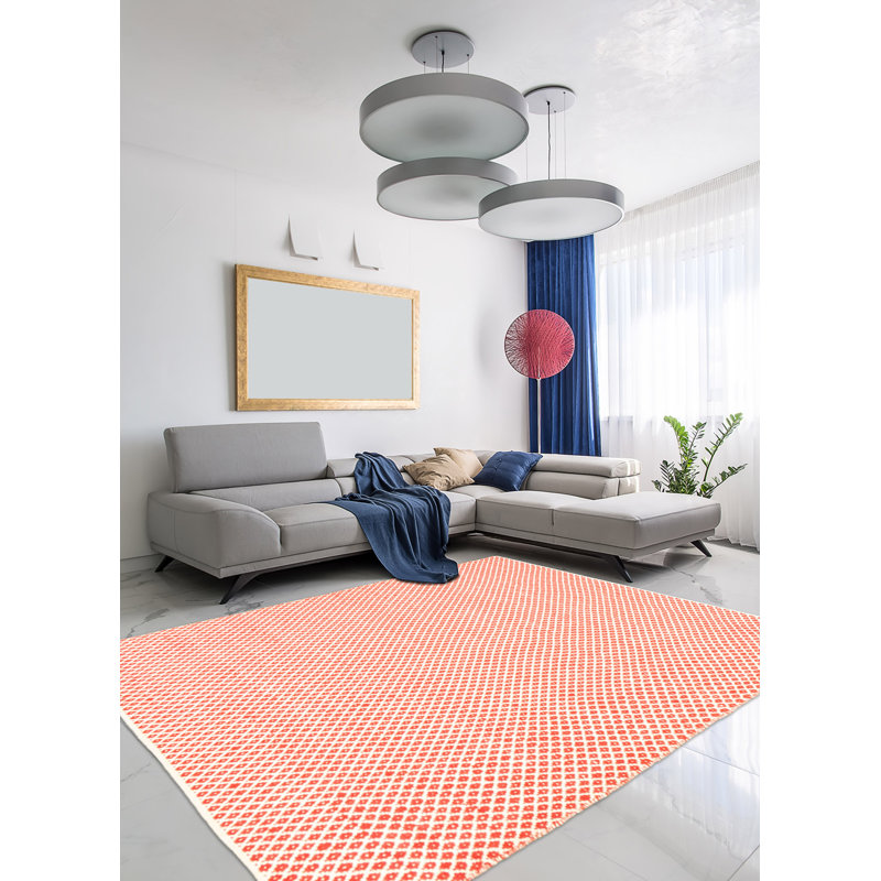 Tapis rouge / ivoire en laine tissé à plat à la main Dejarae