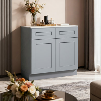 Solid Wood Double Doors Base Cabinet,For Kitchen, Laundry,And Bathroom Storage Adjustable Shelves Ready To Assemble (36" Wx34.5 Hx24 D)