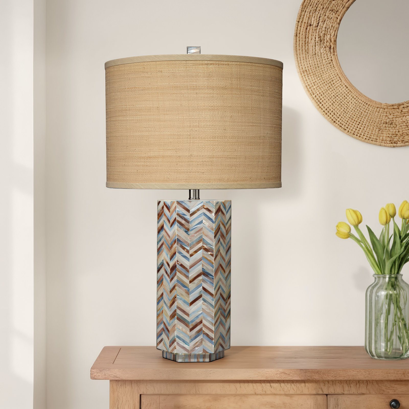 Mother of Pearl Raffia Table Lamp
