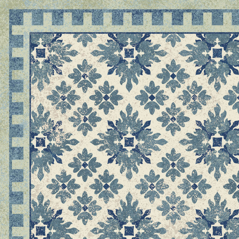 Un-Rug Kirkwood Blue Low Profile Kitchen Mat by Matterly, Blue, Runner 1'10" x 5'9"