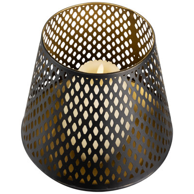 Grand porte-bougie votive découpé au laser - Finition noire et or
