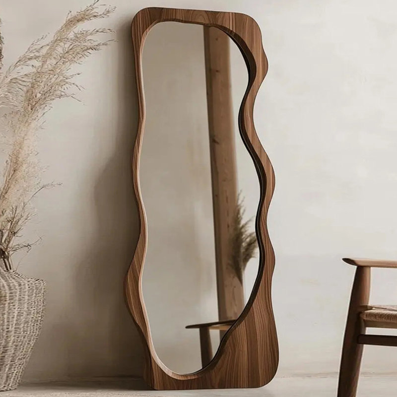 Medieval Style Unique-Shaped Wall-Mounted Floor-Standing Full-Length Mirror, 74.8" x 35.43", Brown