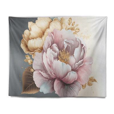 Hibiscus rose et doré II - Tapisserie murale florale et botanique
