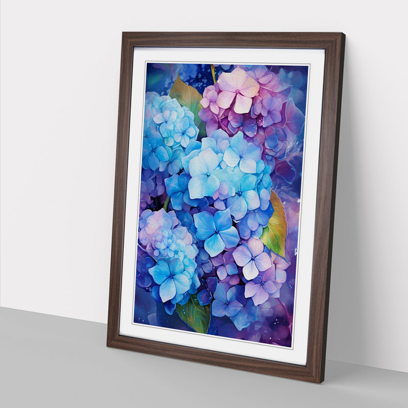 Hydrangea Futurism - Single Picture Frame Print on Wood, 34cm H x 25cm W x 2cm D, Walnut Framed