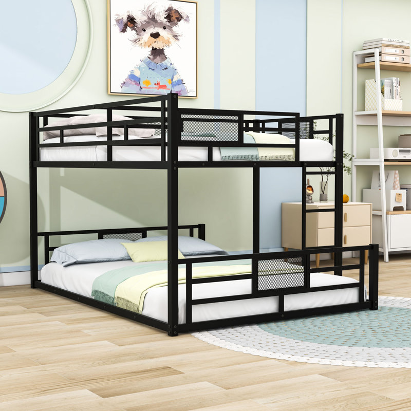Ardeha Twin Over Full Metal Bunk Bed With Guardrails, Black