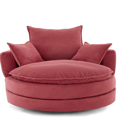 360 Swivel Red Lounge Chair With Dual - Layer Cushion Design, 3 Removable Pillows, 38 Inch Seat Depth, Soft Corduroy For Comfortable Lounging In Bedroom Or Hotel Accent Round Cushion, Full Body