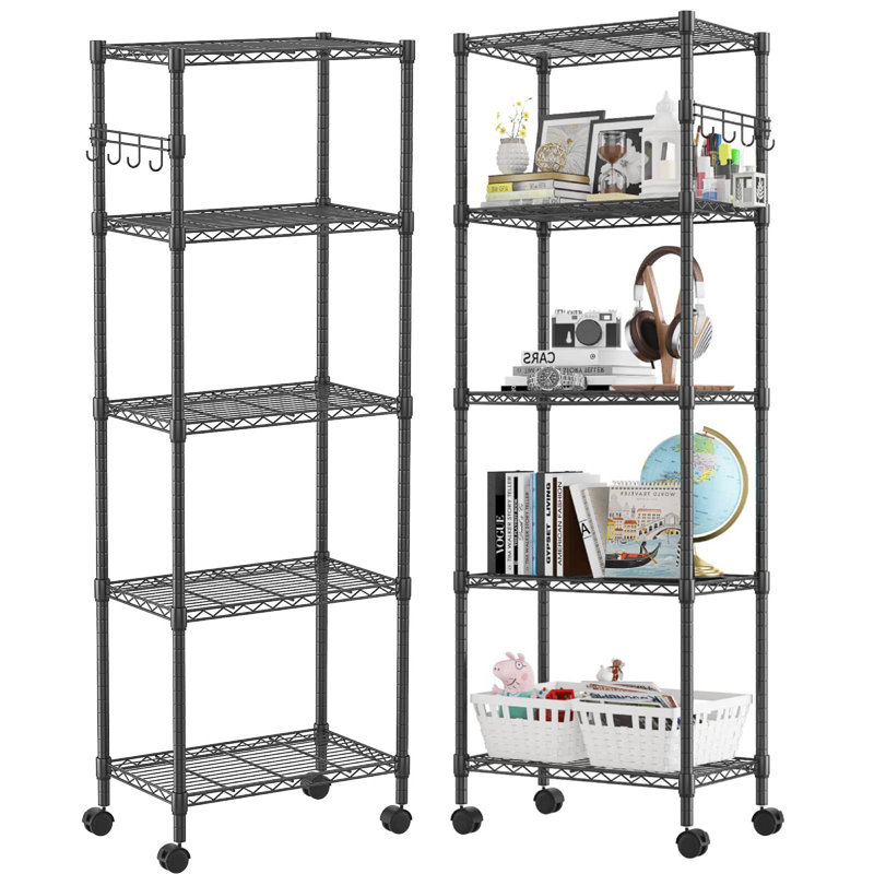 Rayonnage réglable en métal Roshida, H 72 po x l 23 po x P 14 po, Noir / noir satiné