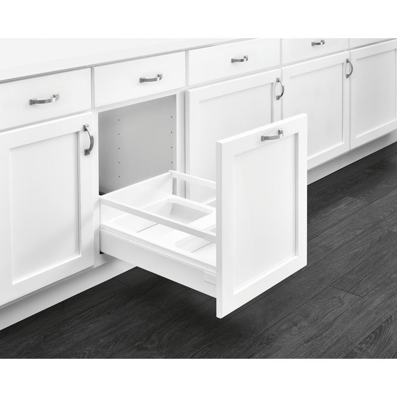 Double White 35 qt. Tandem Pullout Wood Bottom Mount Waste Container w/ Soft-Close for 18" Base Cabinets, 8.75