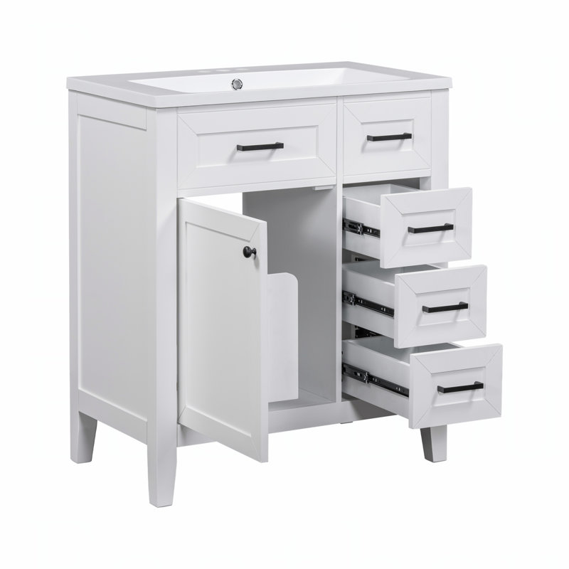 Meuble-lavabo moderne de 30 pouces avec lavabo, rangement spacieux et lavabo en céramique durable pour des salles de bain élégantes et fonctionnelles