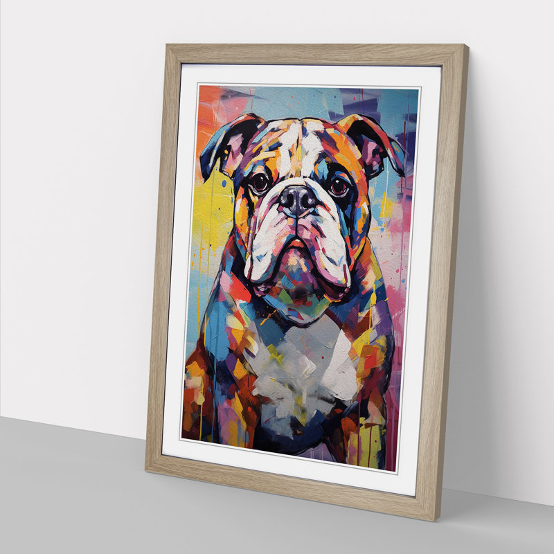 British Bulldog Expressionism - Framed Print, 34cm H x 25cm W x 2cm D, Oak Framed