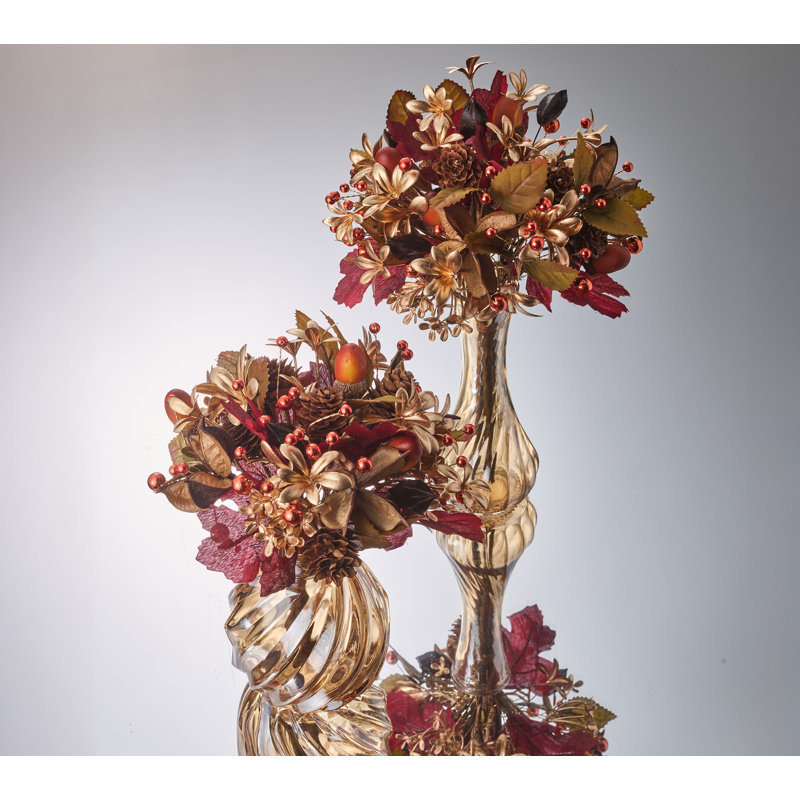 Harvest 9"H Floral Arrangement in Glass Vase, 9" H x 6.5" W x 6.5" D