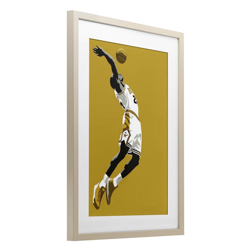 Iconic Basketball Dunk, reproduction encadrée sous verre, design par Ray Powers, Cadre de récolte en pin, H 23 po x l 17 po